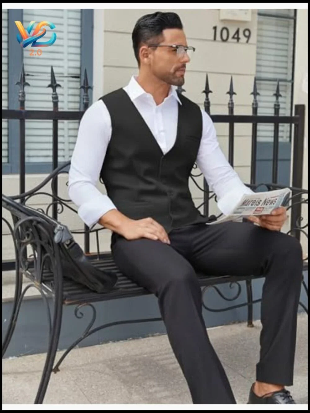 Slim Fit Formal Vest, Recycled Polyester Blend, Adjustable Straps, 5 Buttons